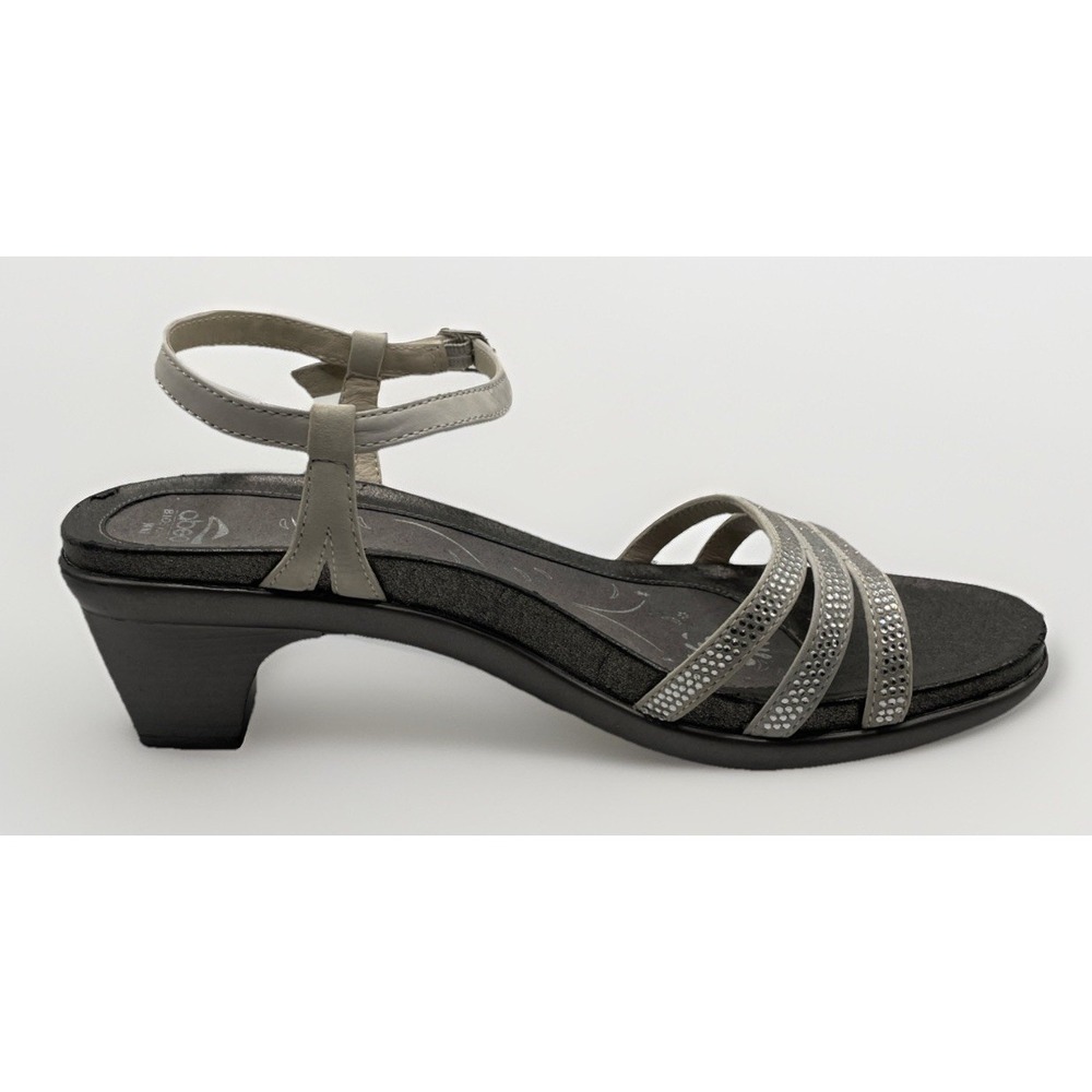 abeo Womens Size 9 Crystal Studded Strappy Sandal Formal Pewter Buckle Cushion - Picture 8 of 11